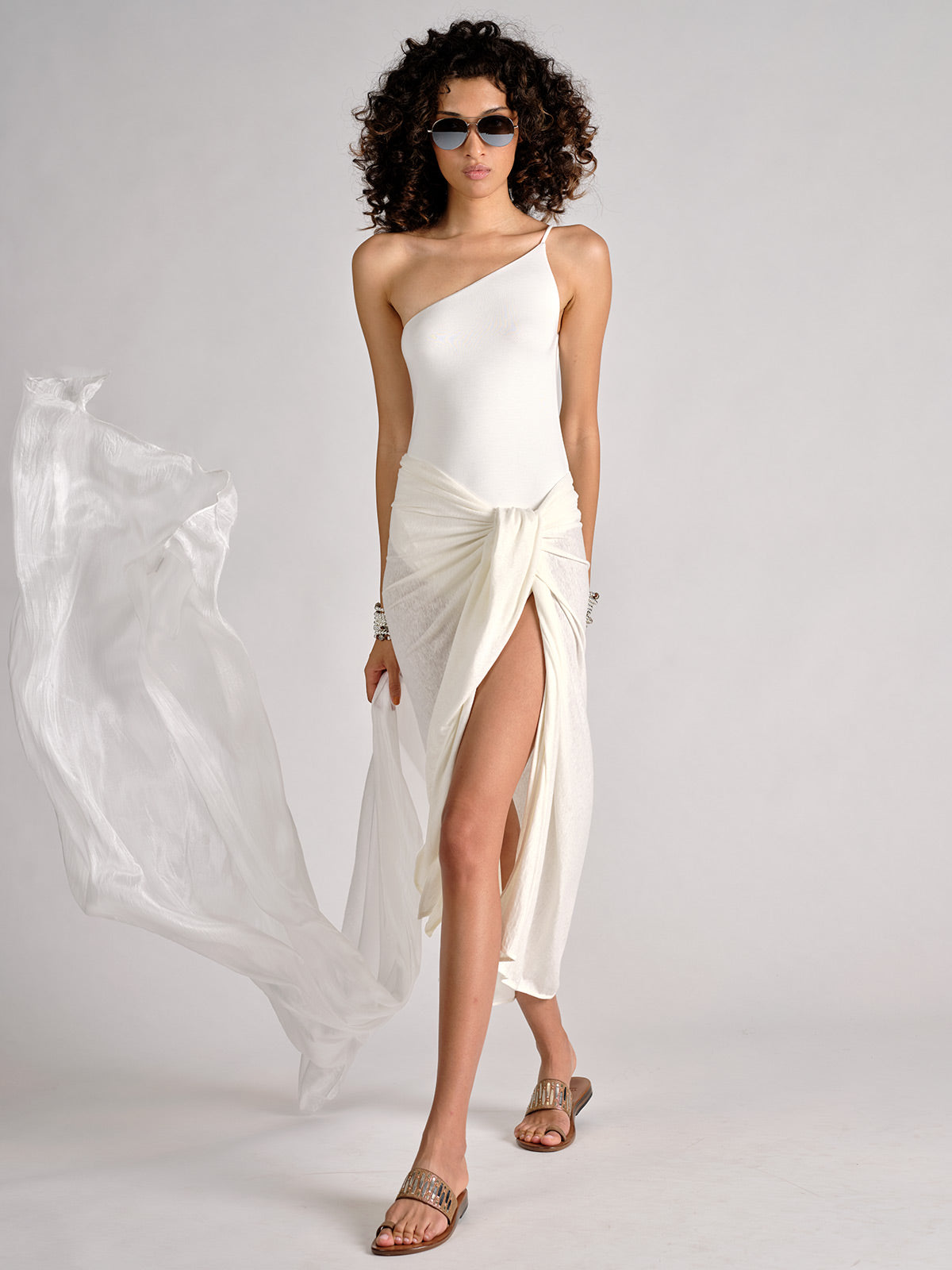 Linen Jersey Long Sarong ivory white