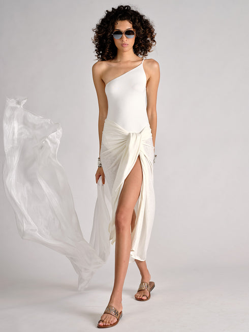 Linen Jersey Long Sarong ivory white