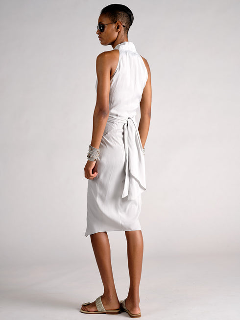Silk Wrap Dress silver grey
