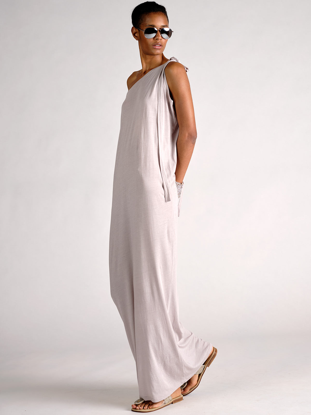 Cotton One Shoulder Dress Grey