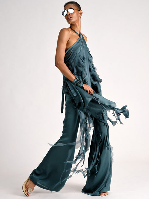 Silk Flare Pant with Lining wedgewood blue