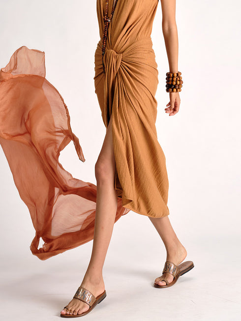 Linen Jersey Long Sarong brown ochre
