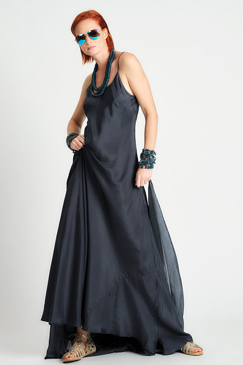 Silk Double Layer Slip Dress Silver PS ML