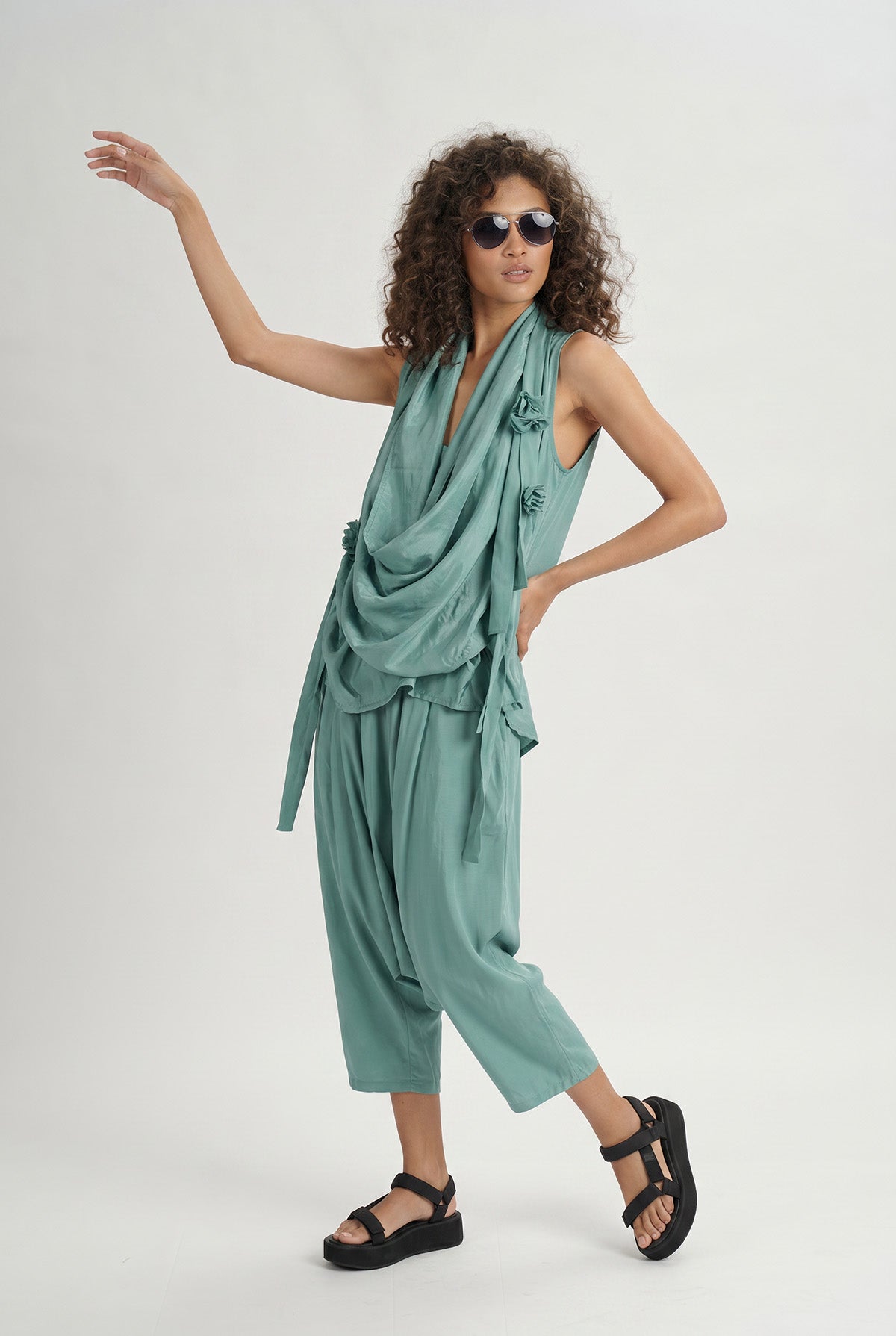 Silk Sleeveless Cowl Top Vacances Seafoam PS ML