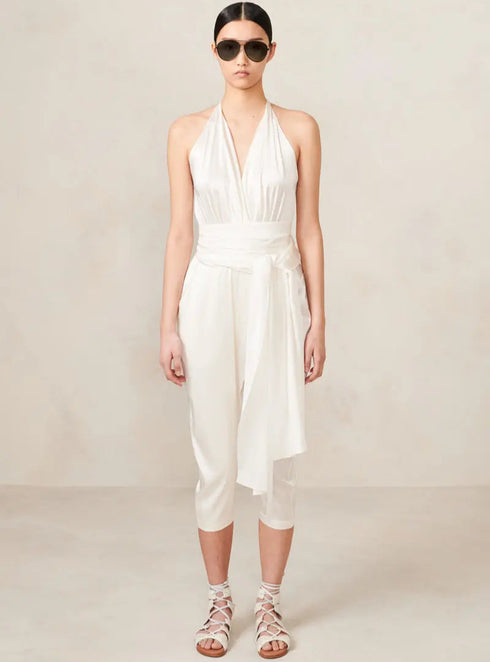 Silk V Neck Plunge Bodysuit Ivory XS S M L XL