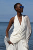 Linen Jersey V Neck Draped Top White