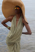 Linen Jersey V Neck Draped Top Jade