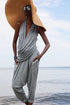 Linen Jersey V Neck Draped Top Vintage Denim