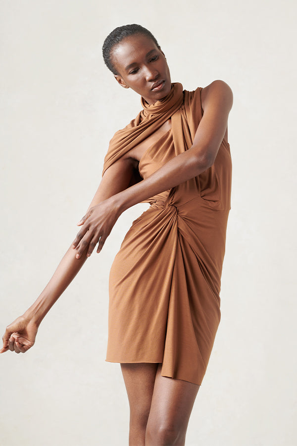 Jersey Short Cape Dress Rust