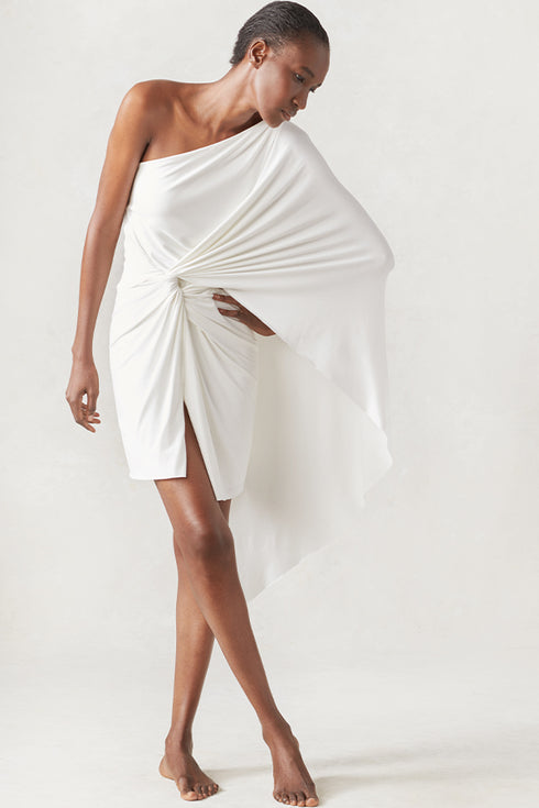 Jersey Short Cape Dress Ivory XS S M L