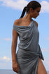 Linen Jersey Cowl Off Shoulder Top Vintage Denim XS S M L XL