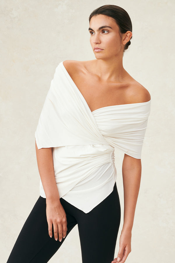 Jersey Off The Shoulder Top Ivory XS S M L