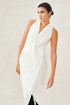 Jersey V Neck Draped Dress Ivory XS S M L