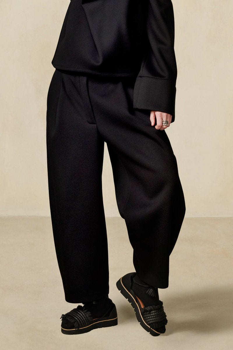 Neoprene Pleated Wide Pant Black