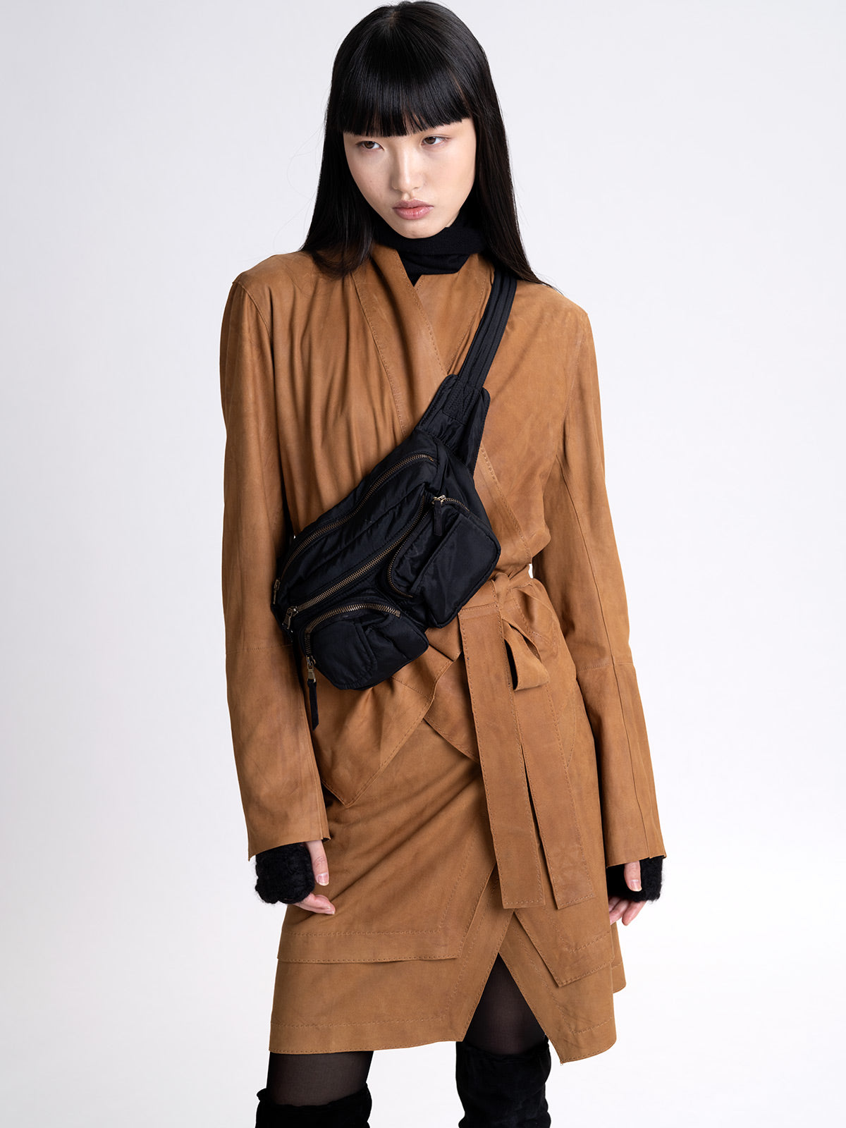 Suede Paneled Skirt bronze brown