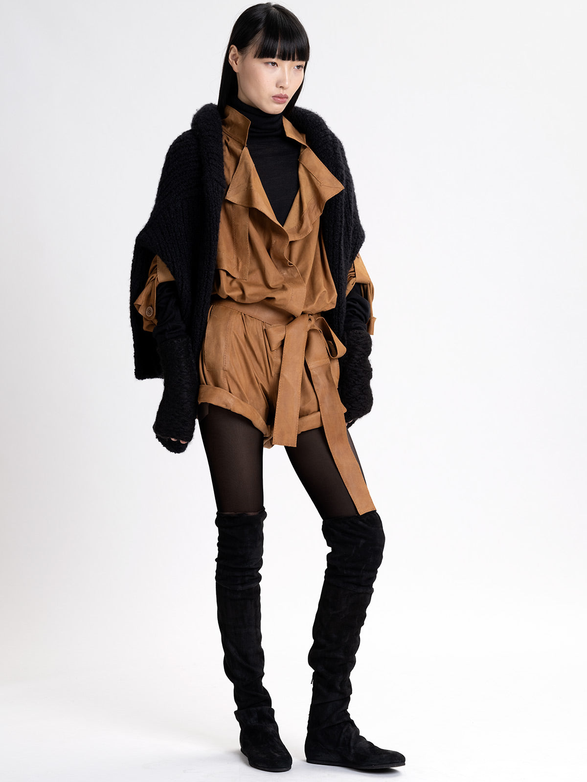 Short Suede Jumpsuit Playsuit ronze brown