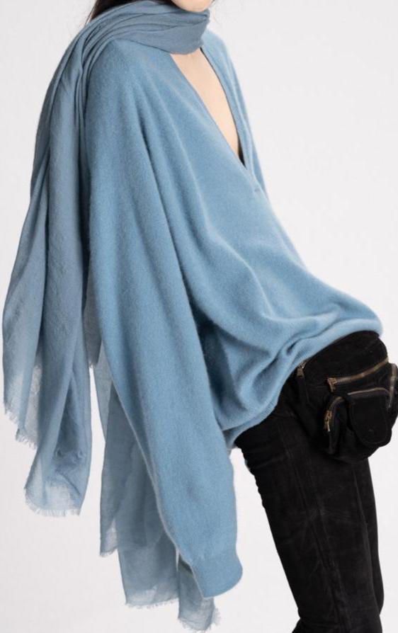 Frenckenberger Medium Woven Wool Scarf Faded Blue