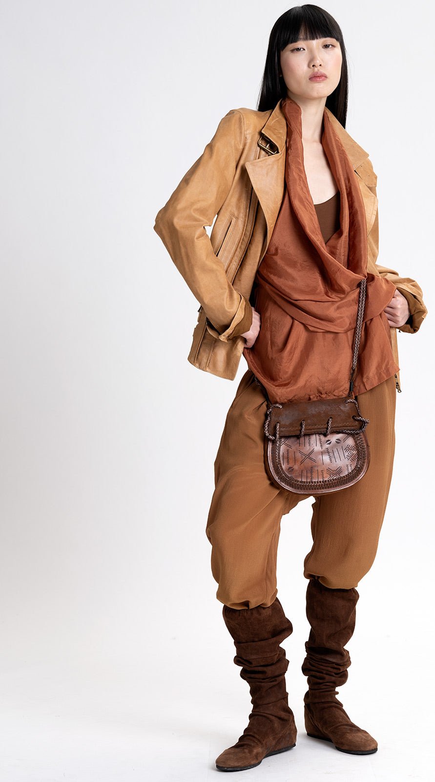 Silk Sleeveless Cowl Top sandstone brown