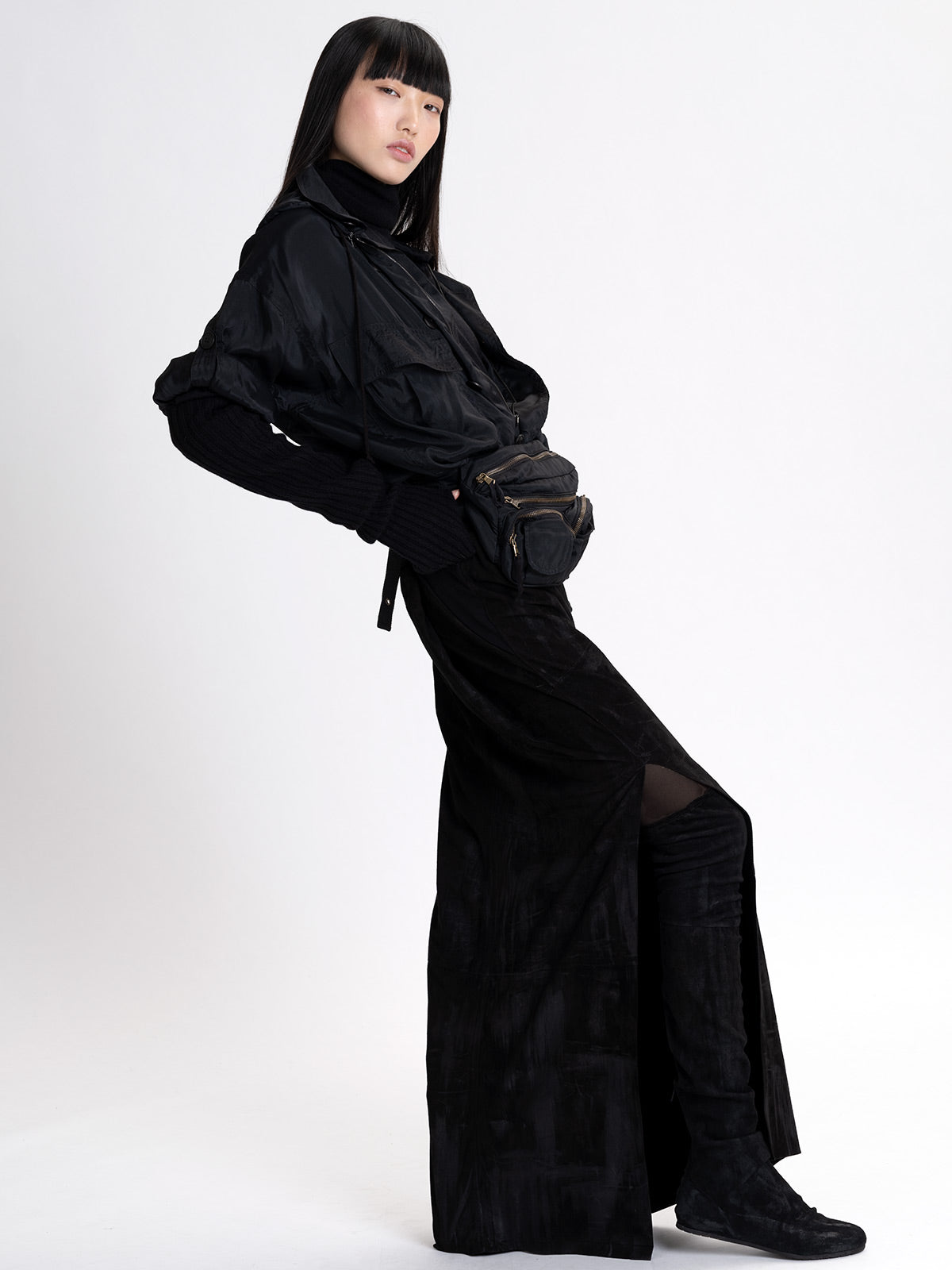 Suede Straight Skirt Black