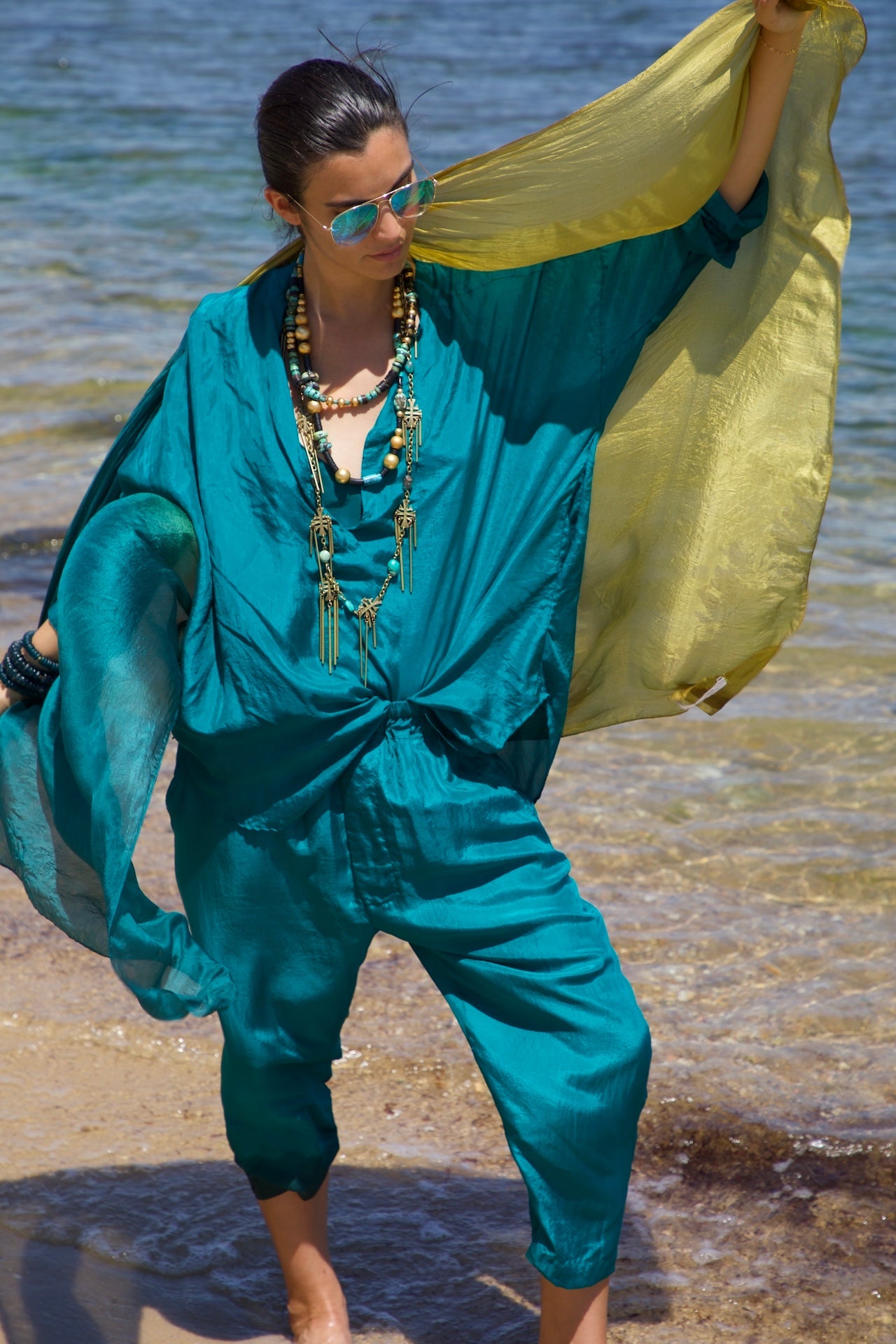 Silk Habotai Pirate Shirt Vacances Aqua