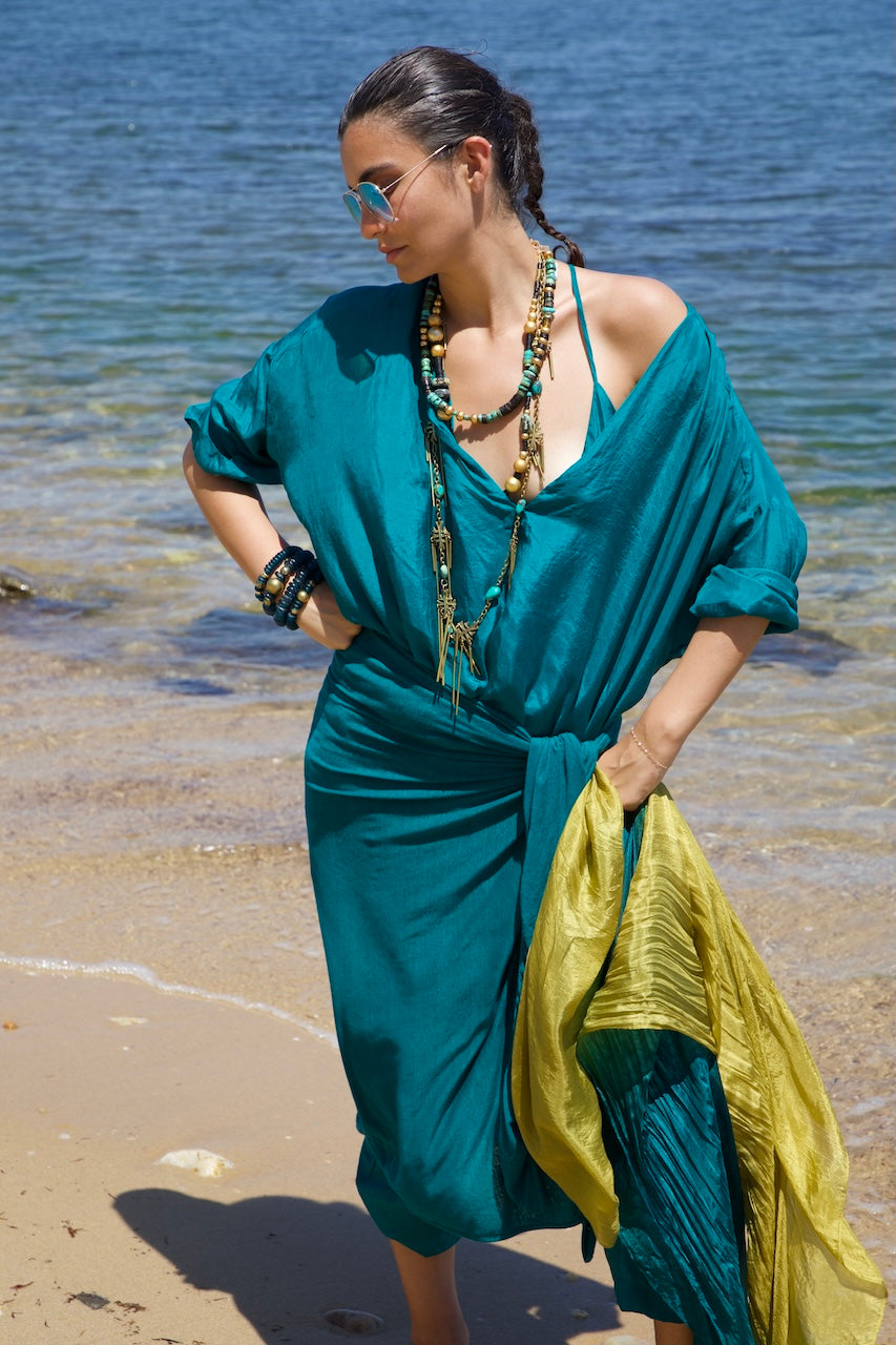 Silk Habotai Pirate Shirt Vacances Aqua