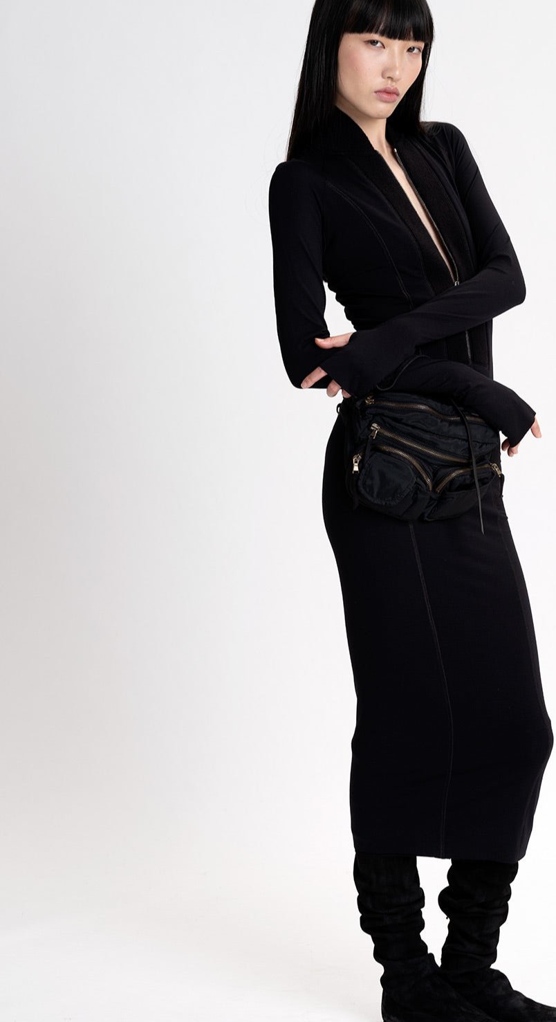 Jersey Zip Front Dress Black