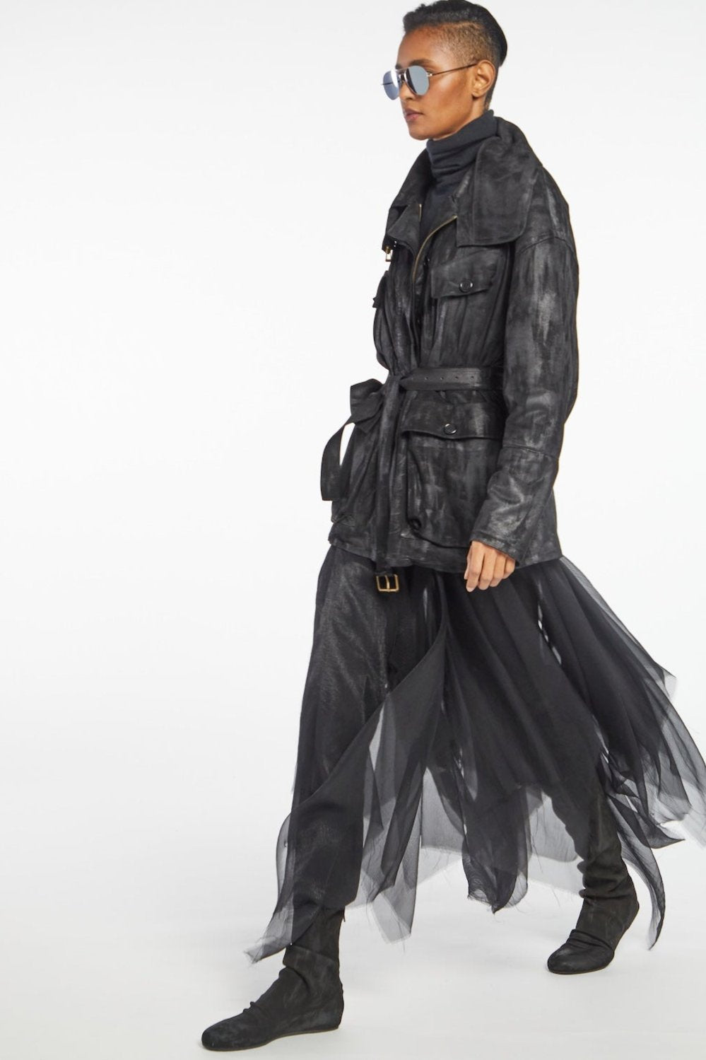 Waxed Suede 3/4 Long Padded Coat