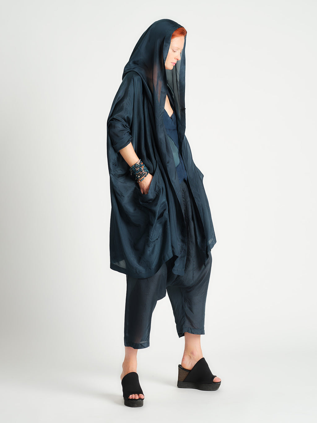 Hooded Cardigan Mossy Stone Silk  O/S