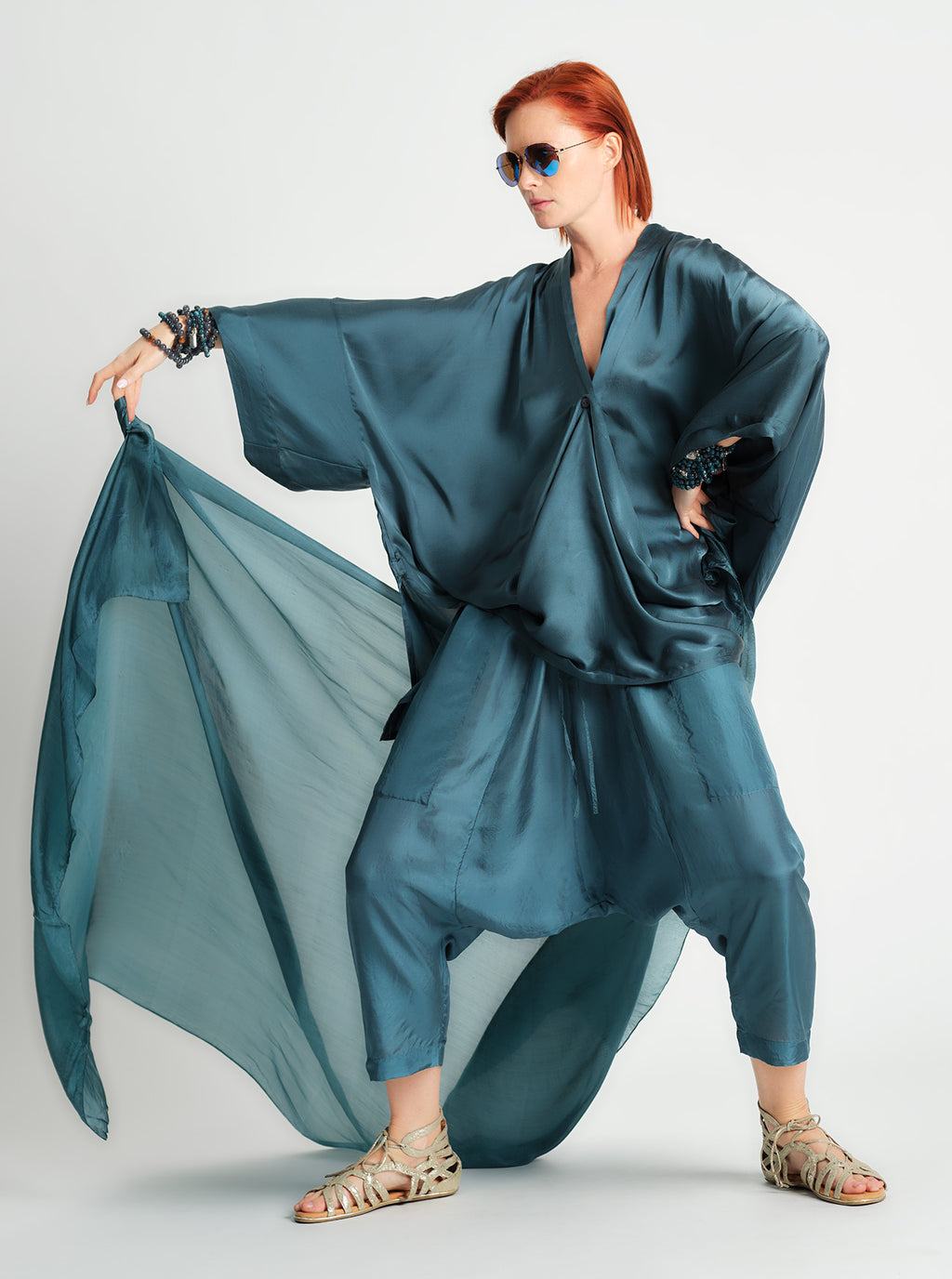 Draped Kimono Shirt Wedgewood Blue O/S