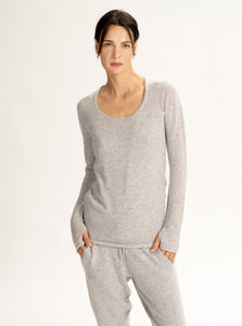 Airy Cashmere Scoop Neck Sweater Silver P/S S/M M/L