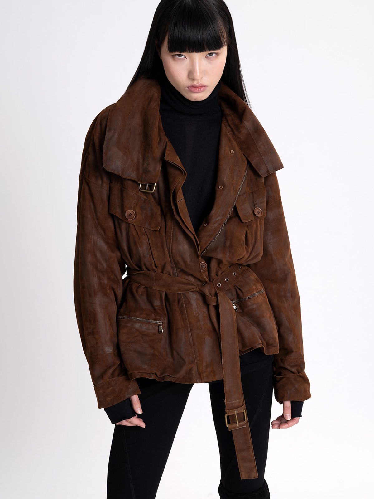 Blousoned Waxed Suede Jacket Russet