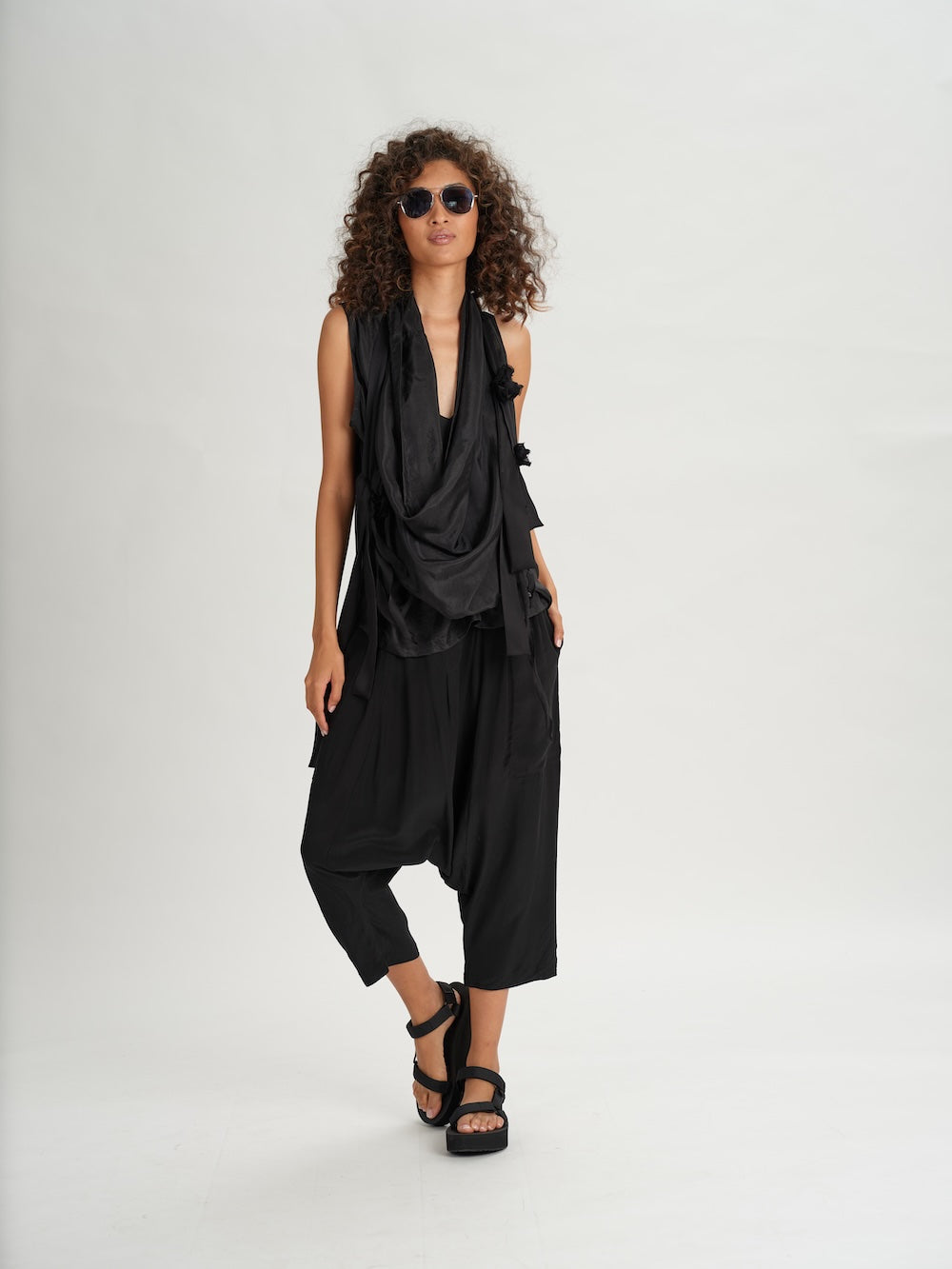 Silk Sleeveless Cowl Top