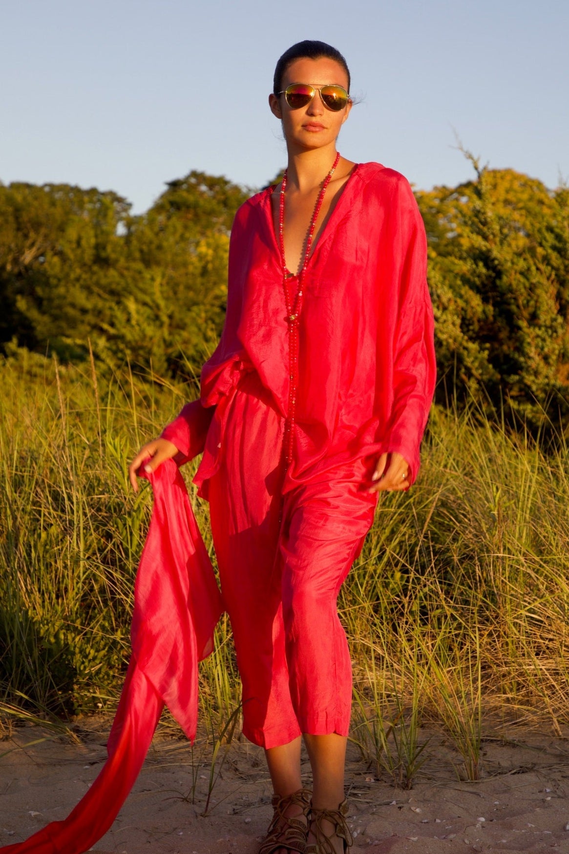Silk Habotai Hooded Shirt Vacances Pink O/S