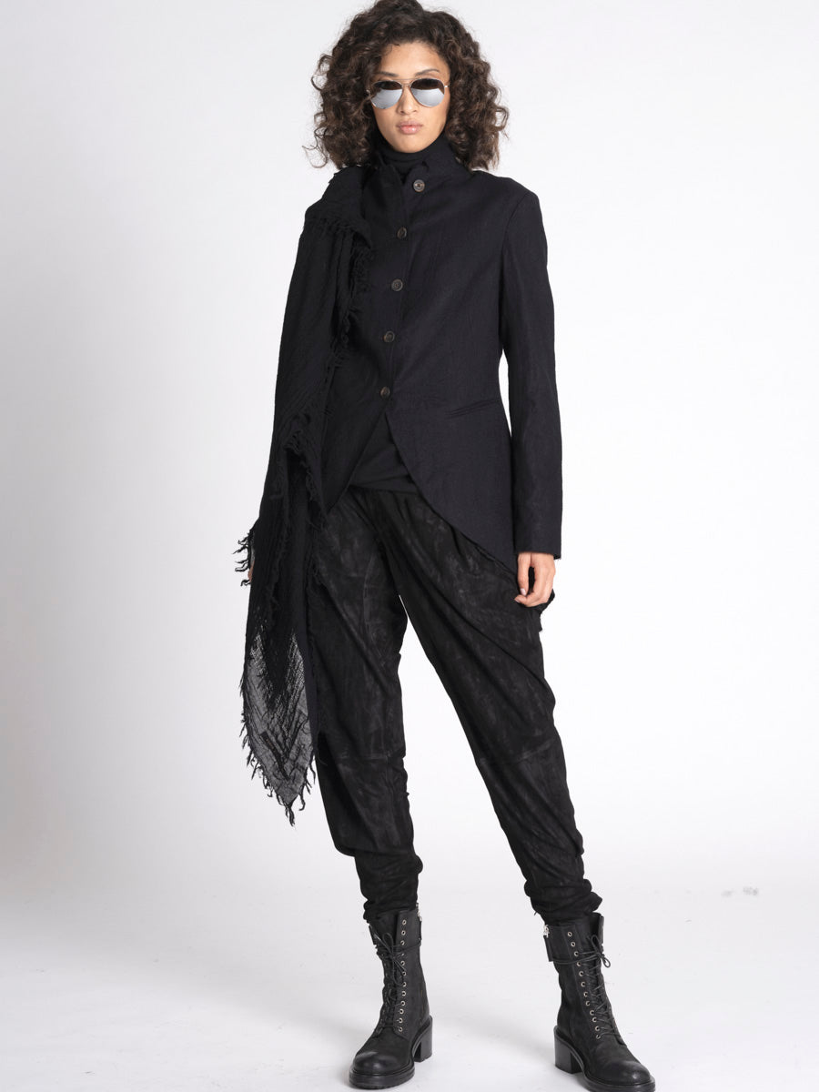 Forme d'Expression Victorian Raw-Edged Wool Coat Black