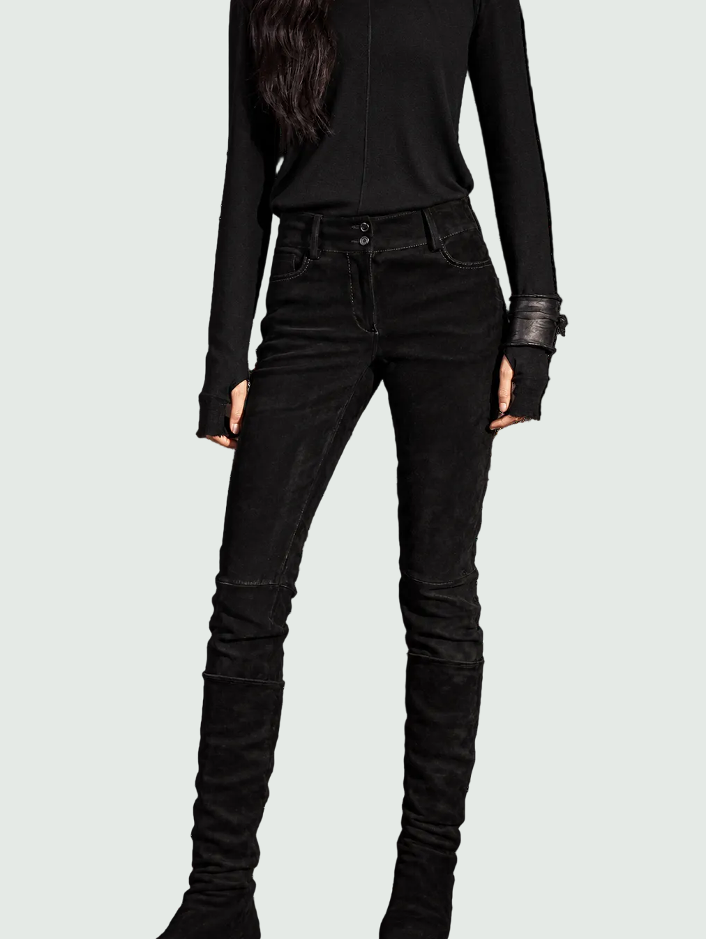 5 Pocket Suede Jean Black