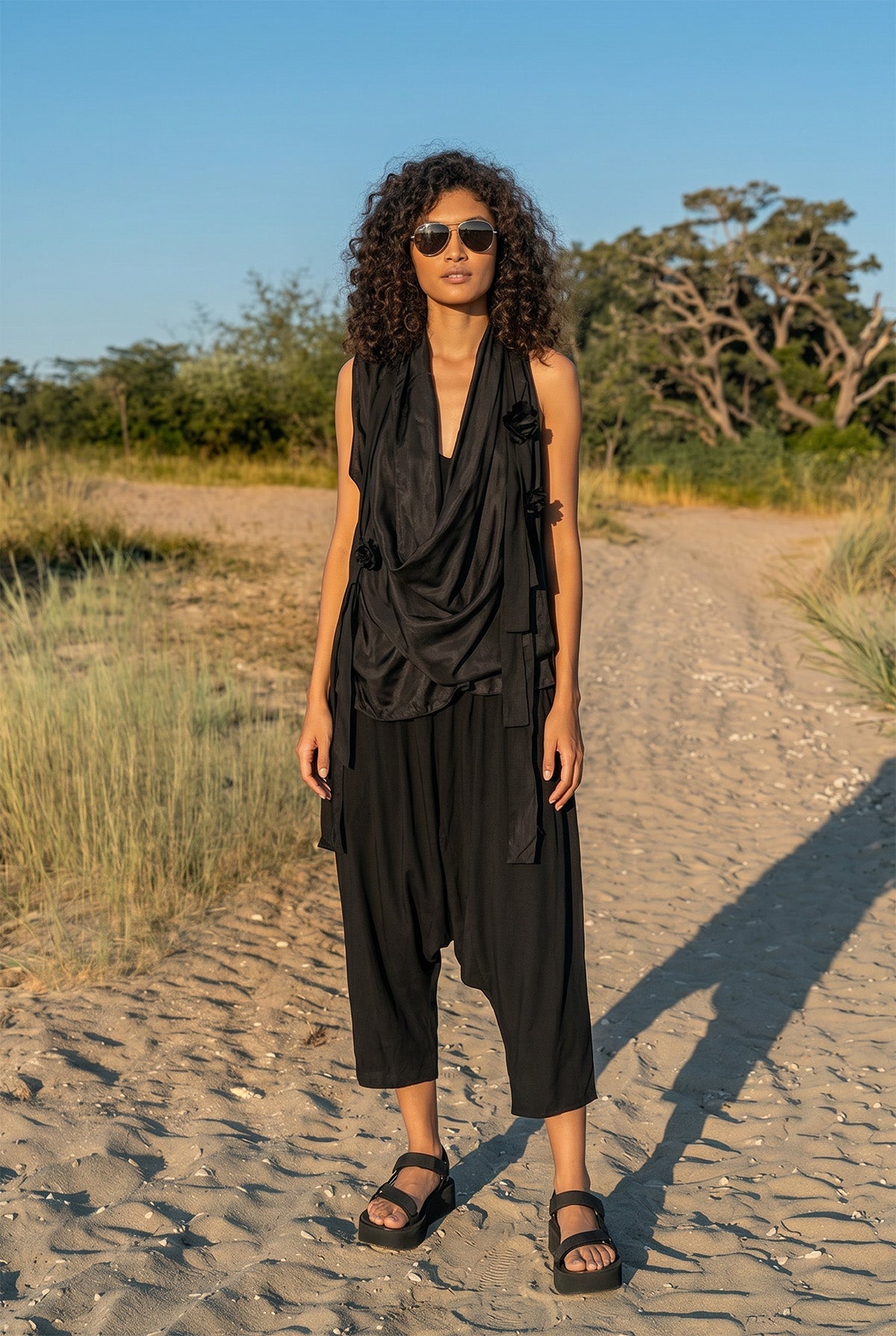 Silk Sleeveless Cowl Top Vacances