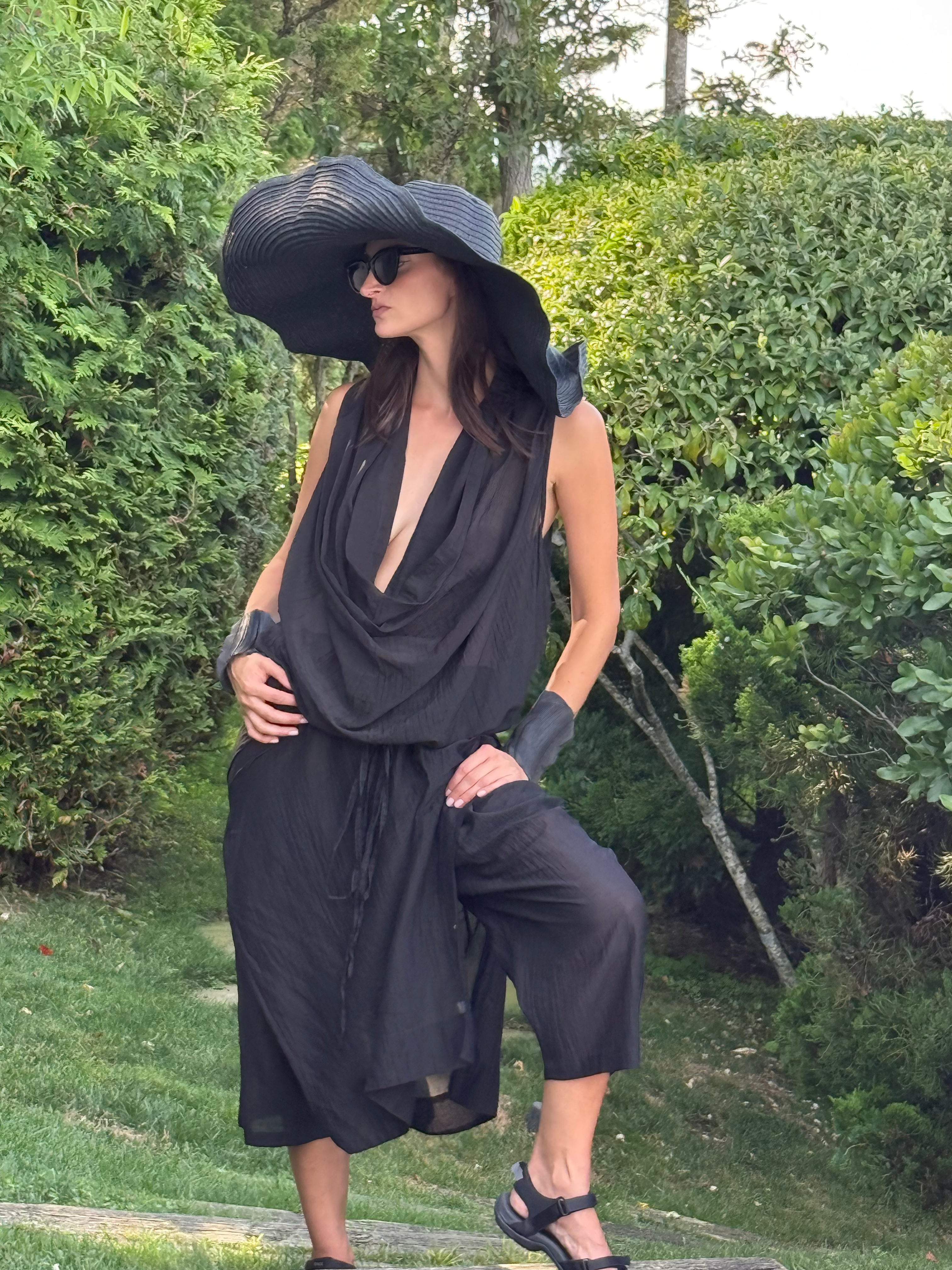 Cotton SIlk Cowl Dress Black O/S