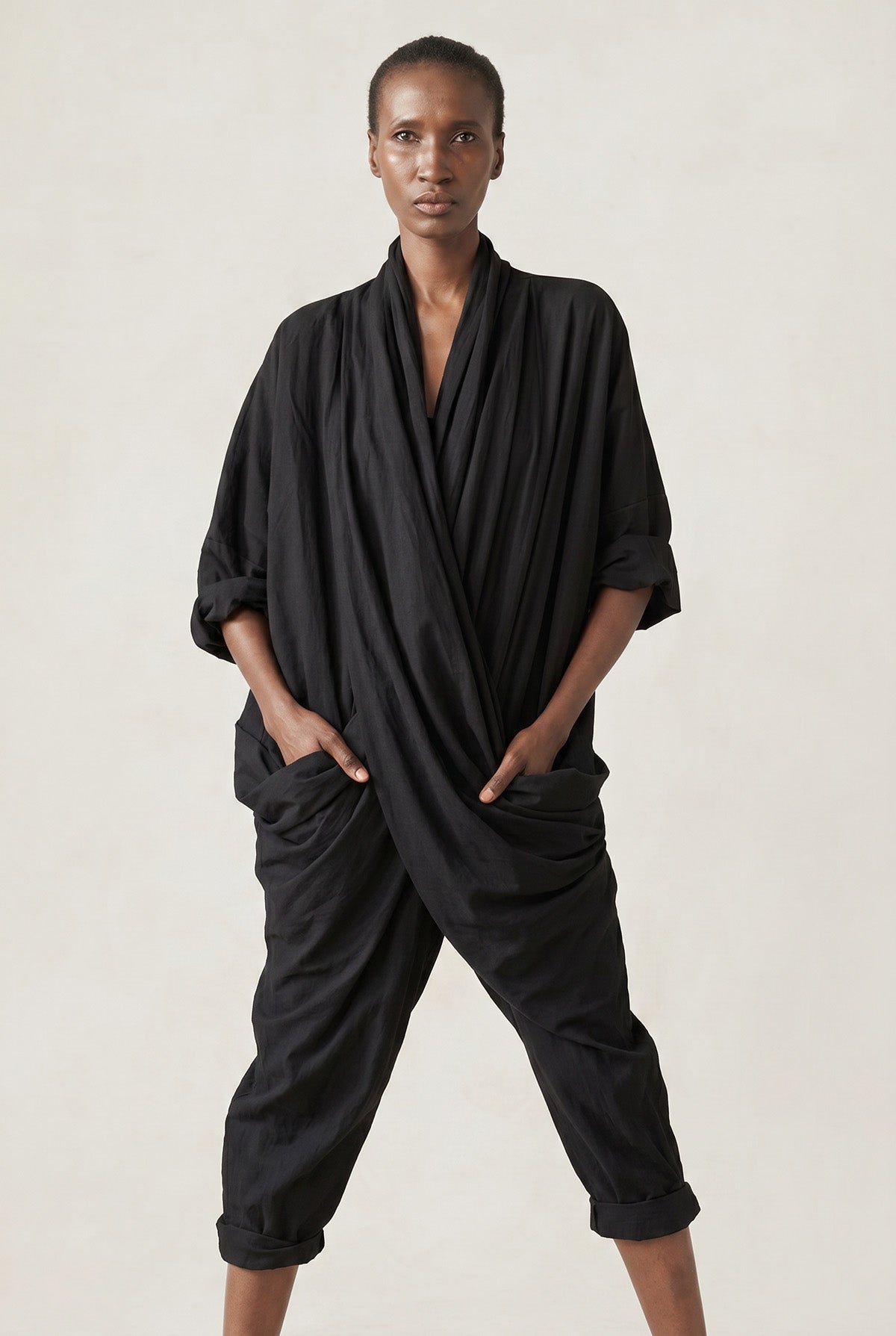 Breezy Cotton Crossover Jumpsuit Black P/S