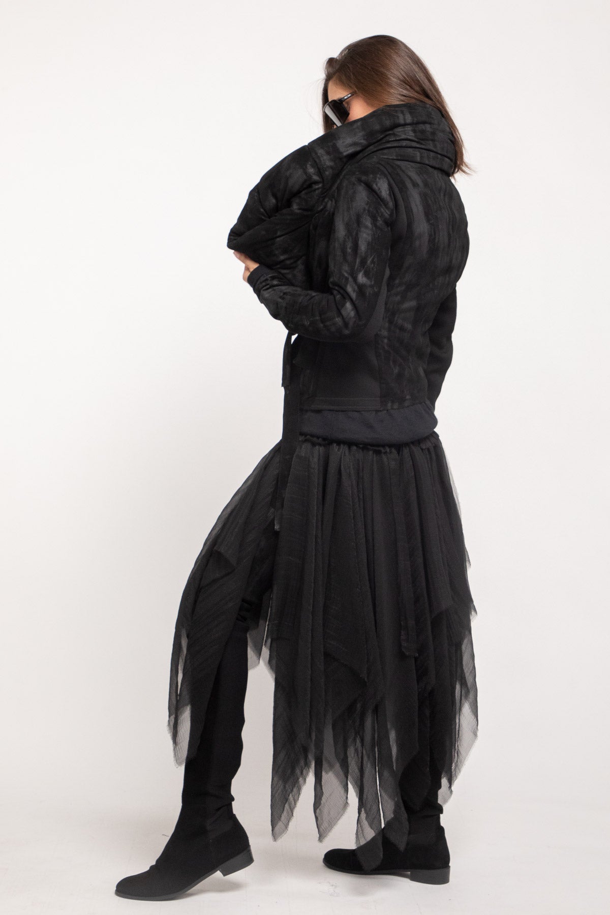 Suede High Neck Padded Jacket Black Urban Zen XS S M L