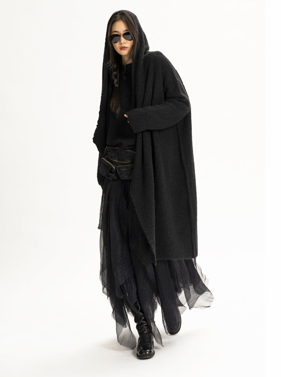 Cloud Cashmere Hooded Prayer Coat Black Urban Zen