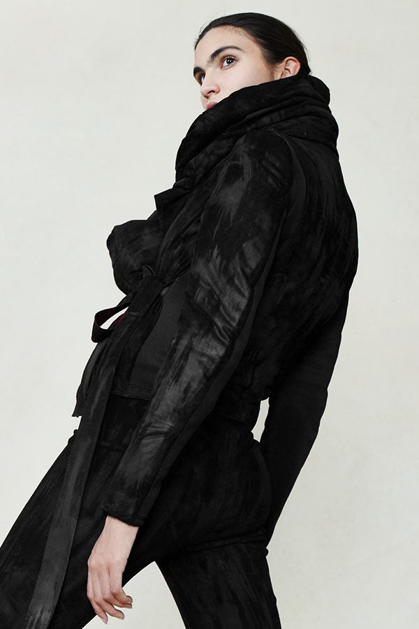 Suede High Neck Padded Jacket Black