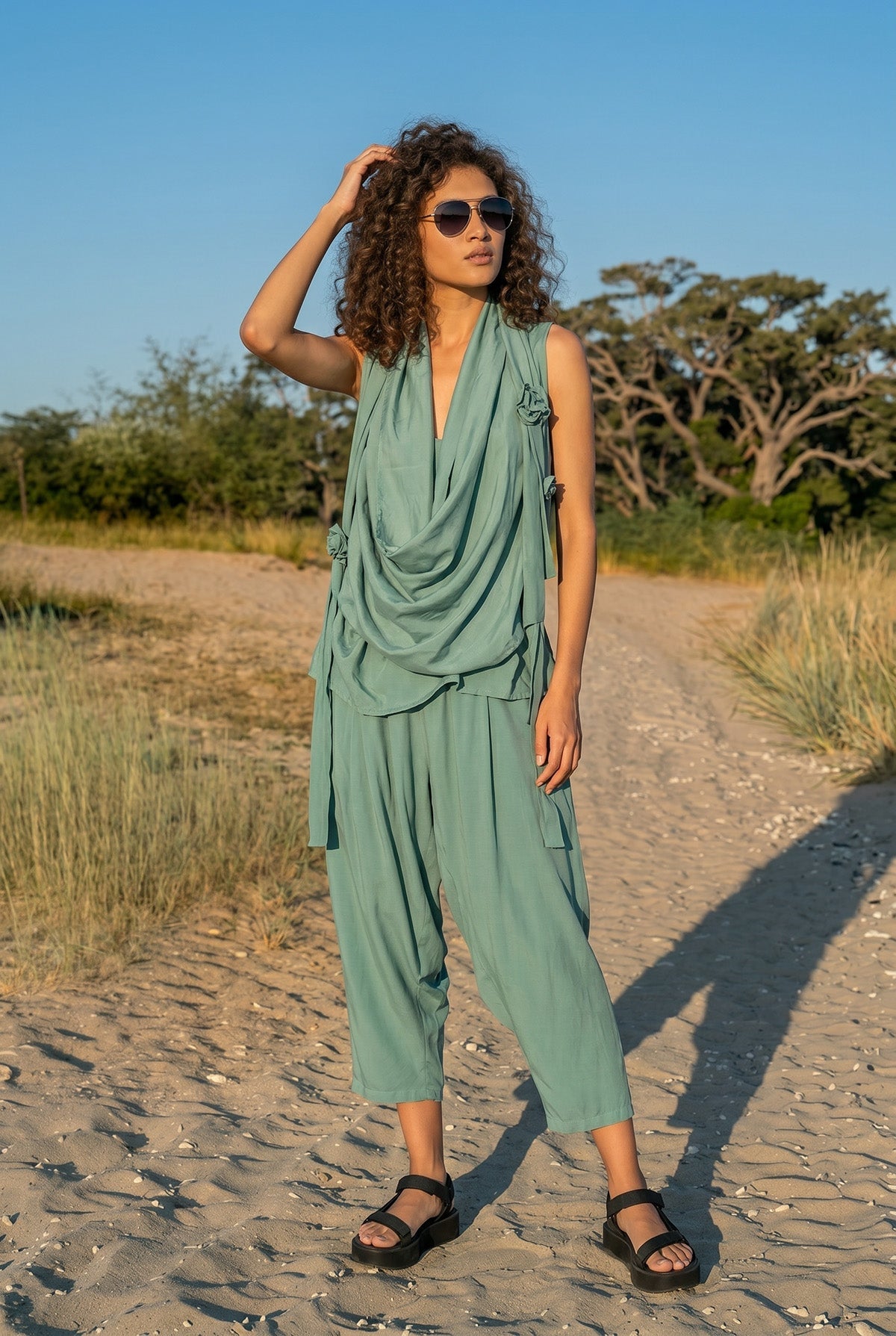 Silk Sleeveless Cowl Top Vacances