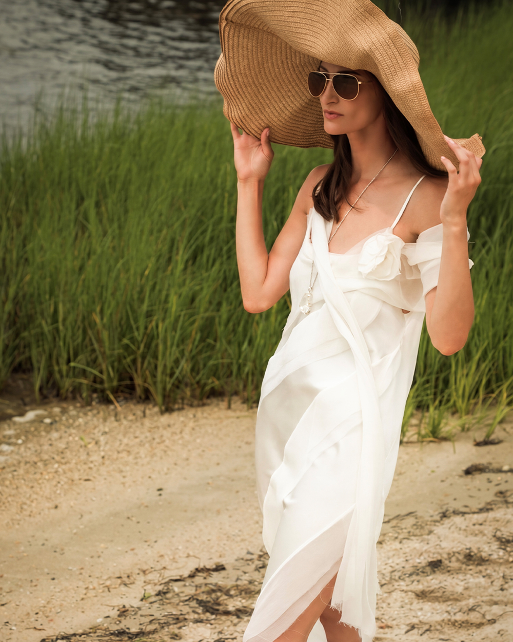Summer Silk Chiffon Bias Dress Urban Zen Ivory P/S S/M M/L