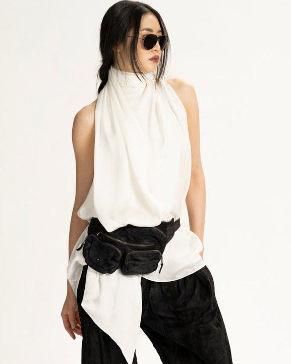 Silk Charmeuse Sleeveless Scarf Top Ivory XS S M L