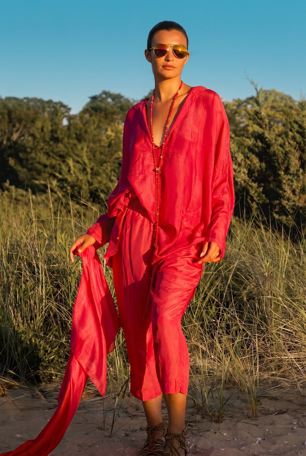 Silk Habotai Hooded Shirt Vacances