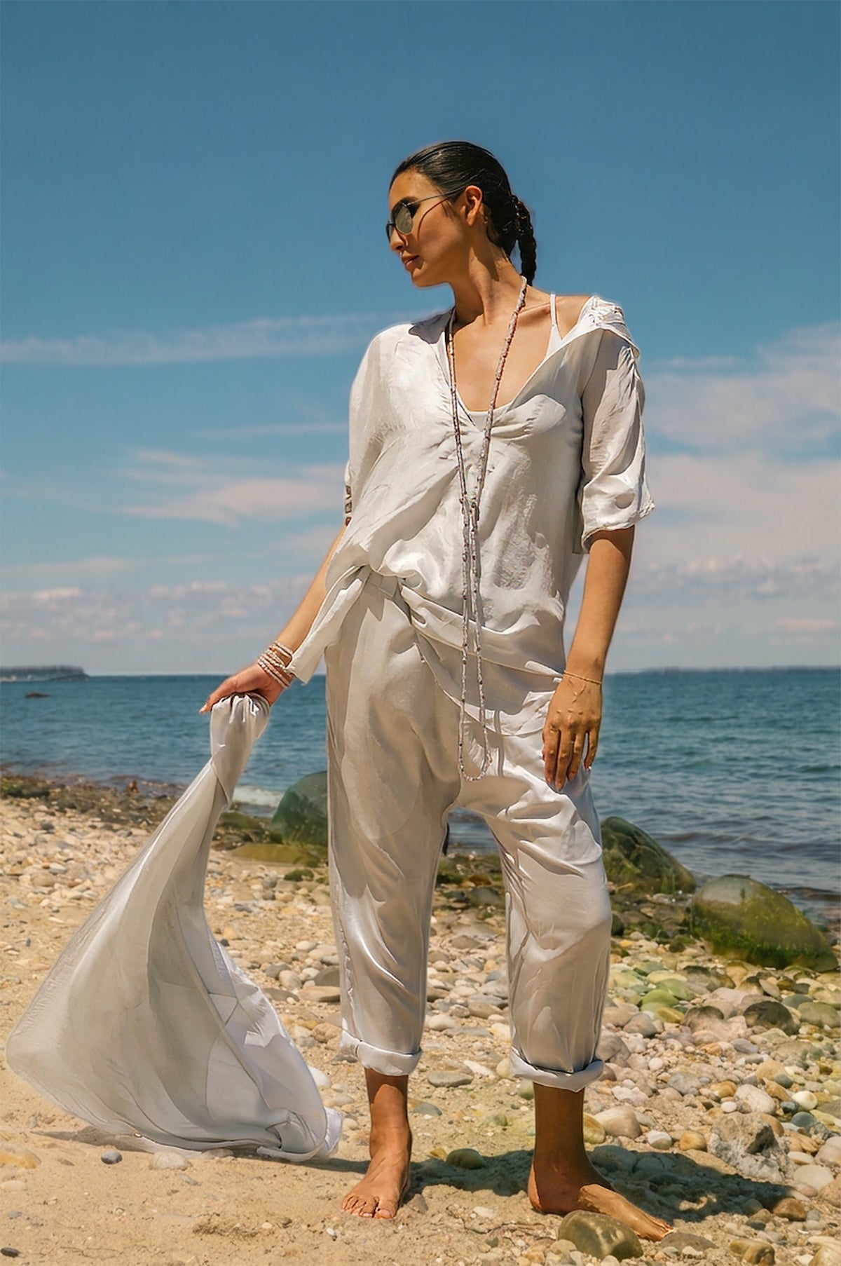 Silk Habotai Hooded Shirt Vacances