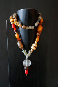 Amber and Glass Bead Necklace Multi OS