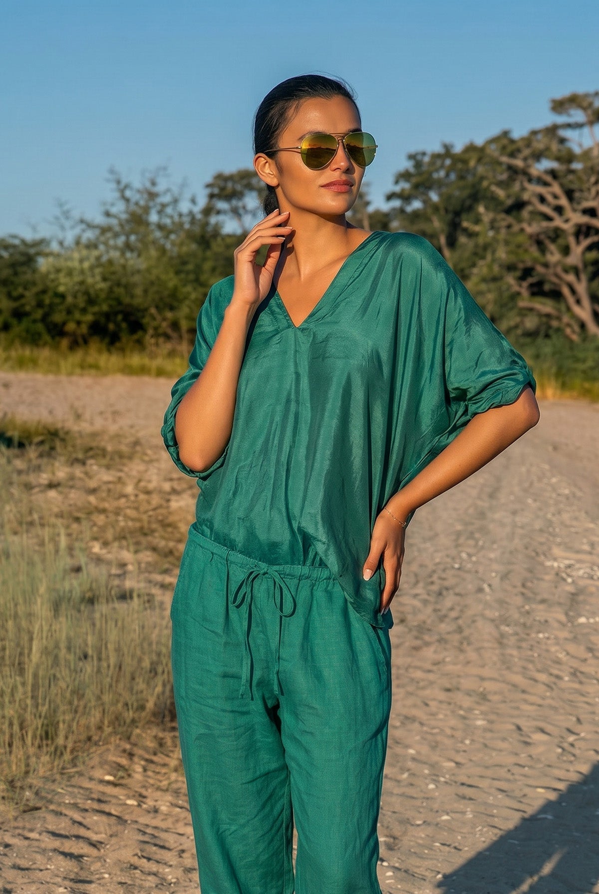 Silk Habotai Hooded Shirt Vacances