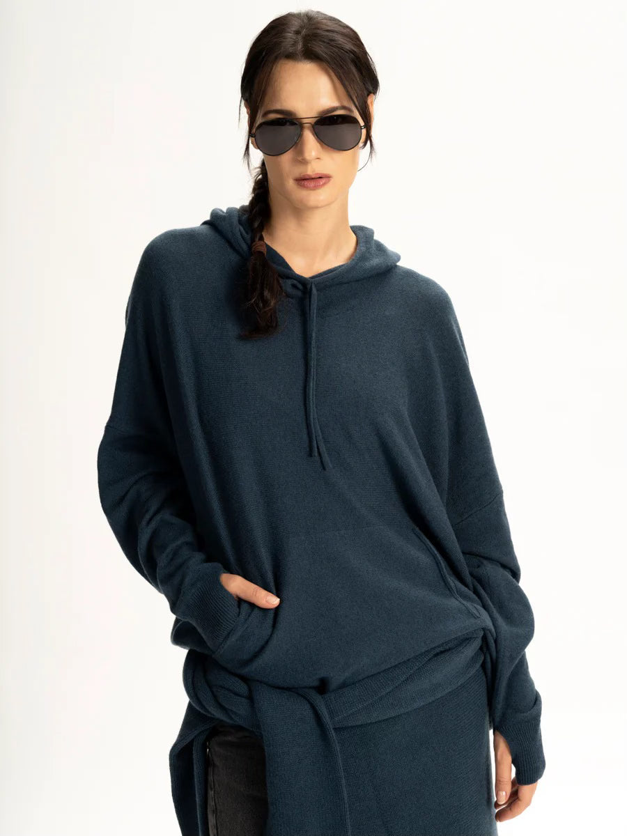 Lofty Cashmere Oversized Hoodie Wedgewood Blue Urban Zen Donna Karan P/S S/M M/L