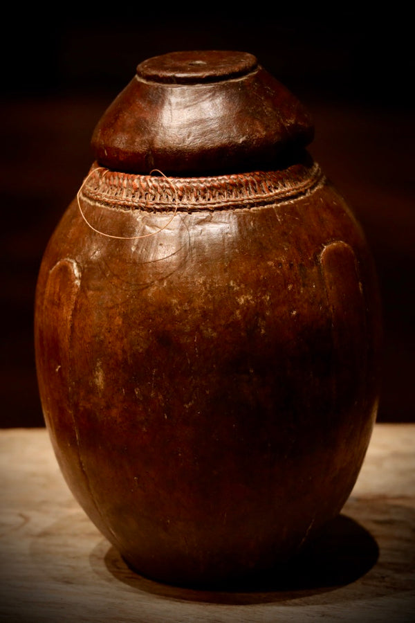 Ethiopian Wood Vessel with Lid Brown O/S 